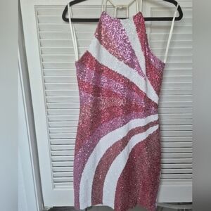 Pink and White Sequin Dress